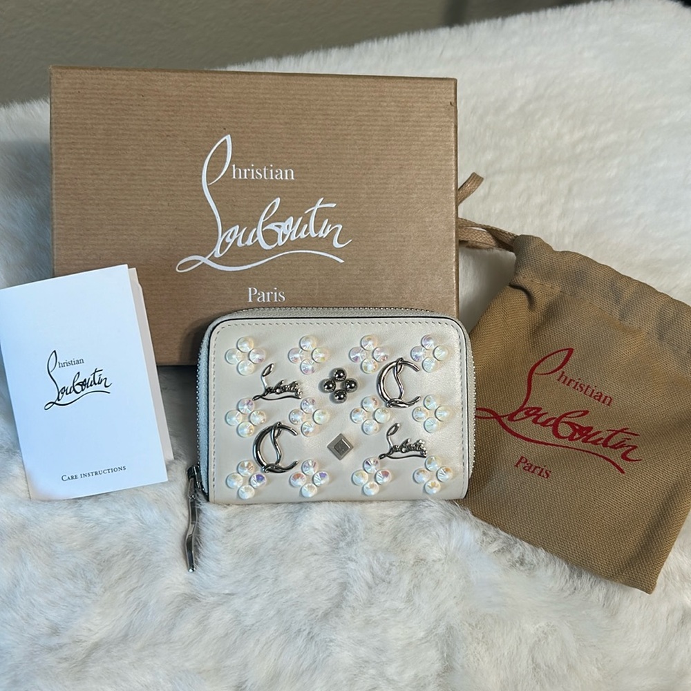 Christian Louboutin Panettone Studded Coin Purse Wallet Off White Leather